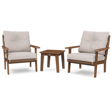 POLYWOOD Lakeside 3-Piece Deep Seating Chair Set - Teak / Dune Burlap